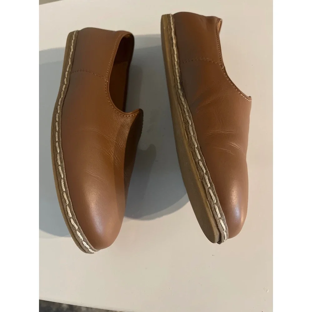 Charix Istanbul Artisan Leather Loafers Cognac Brown Slip On Flats Mens 46